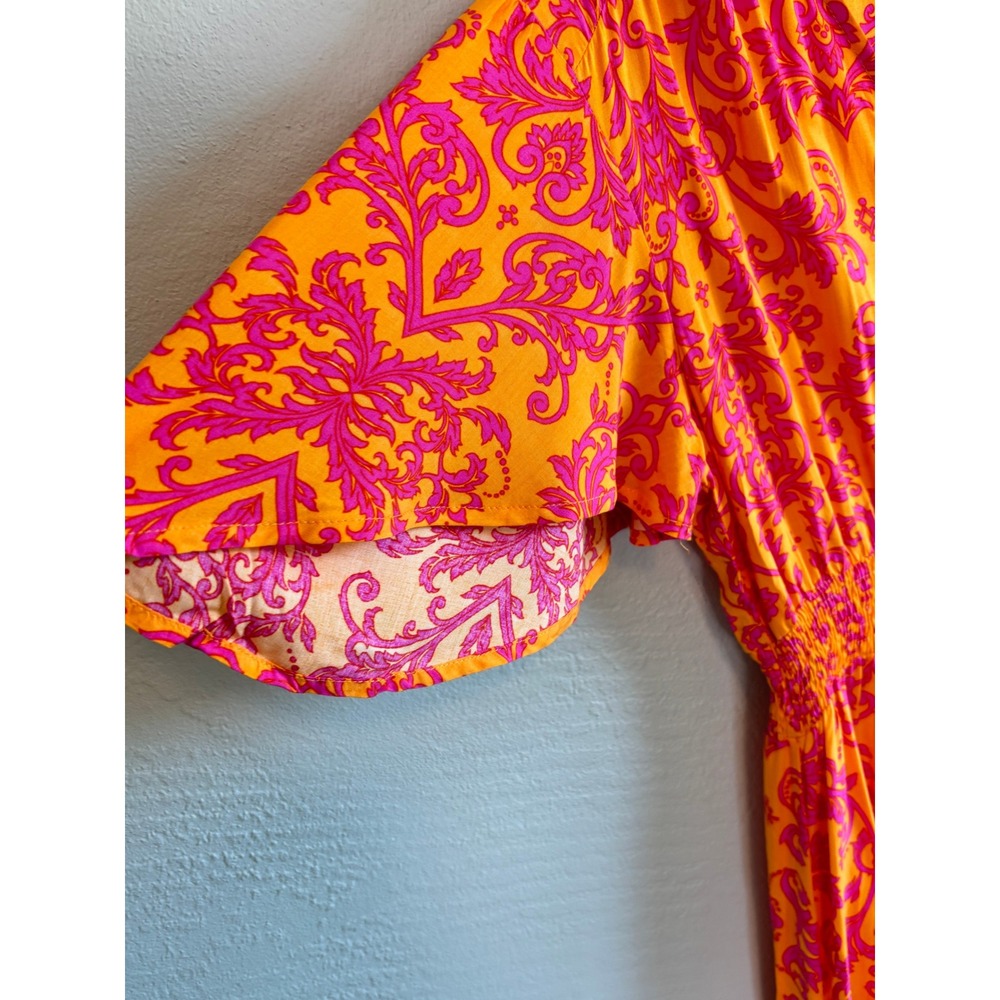 Abel The Label Maxi Dress Orange Pink Womens L Flattering Boho Summer Vacay - Picture 5 of 11